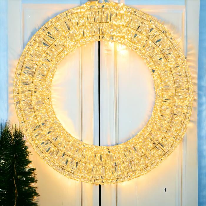 Corona luminosa in metallo bianco 6000 Led con flash 3D - Bianco Caldo