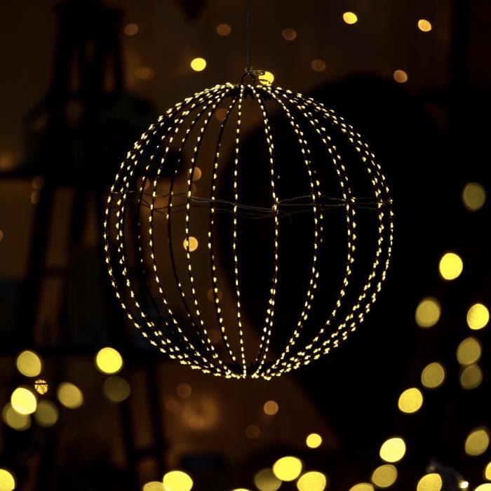 Sfera luminosa in metallo ripiegabile marrone da esterno 3D ø40cm - Bianco Caldo