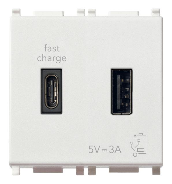 Prese USB-C e USB-A d'alimentazione fast charge 2 moduli - Vimar Plana