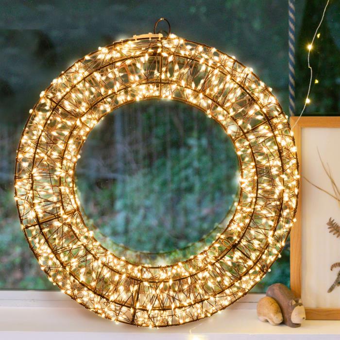 Corona luminosa in metallo marrone 1000 Led con flash 3D - Bianco Caldo