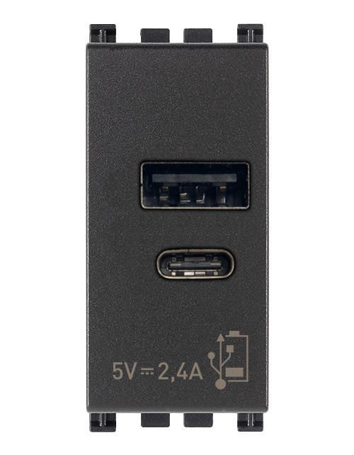Prese USB-C e USB-A d'alimentazione da muro 1 modulo - Arké