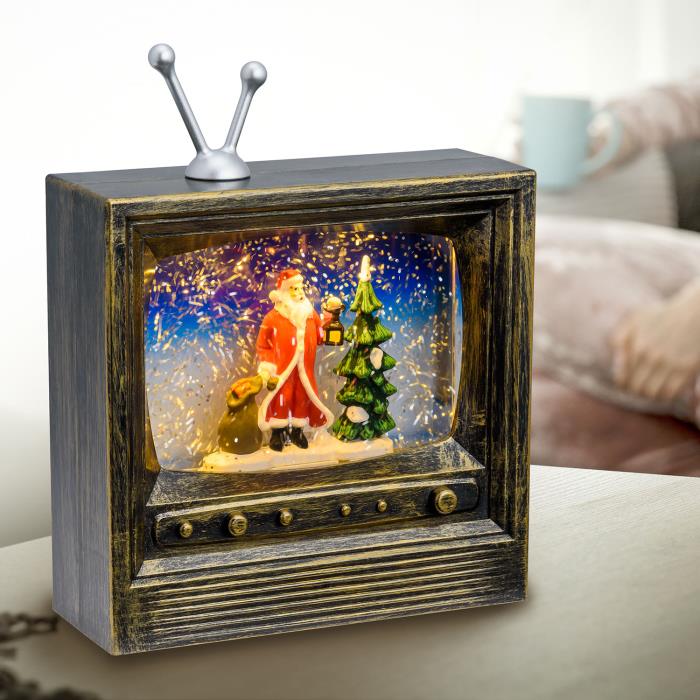 TV natalizia luminosa brunita con effetto palla di neve - Babbo Natale