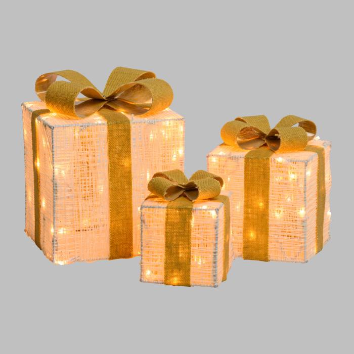 Set di pacchi regalo natalizi luminosi in tessuto con timer on/off