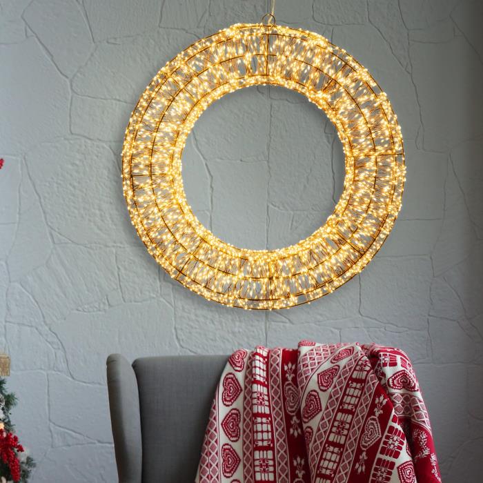 Corona luminosa in metallo marrone 3000 Led con flash 3D - Bianco Caldo