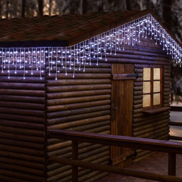 Tenda luminosa a Led per esterno sfalsata con gioco luci - Bianco Freddo