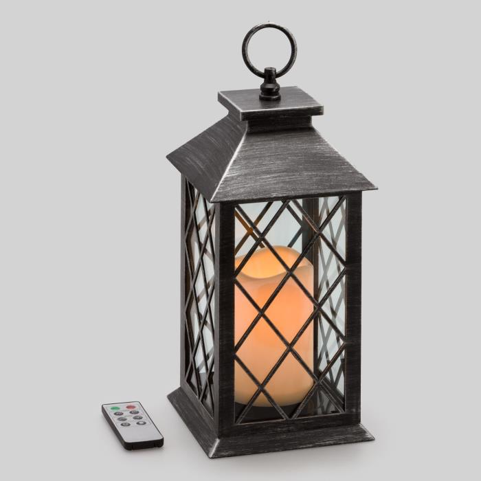 Lanterna quadrata nero antico con candela Led e telecomando