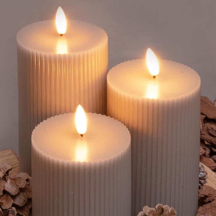 Set 3 candele a batteria con fiamma a Led - Tortora