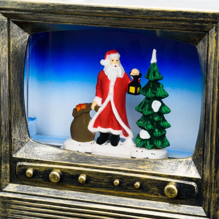 TV natalizia luminosa brunita con effetto palla di neve - Babbo Natale