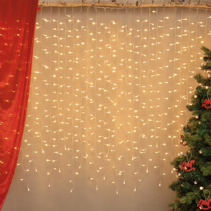Tenda luminosa per esterno 840 Led sfalsata prolungabile - Bianco Caldo