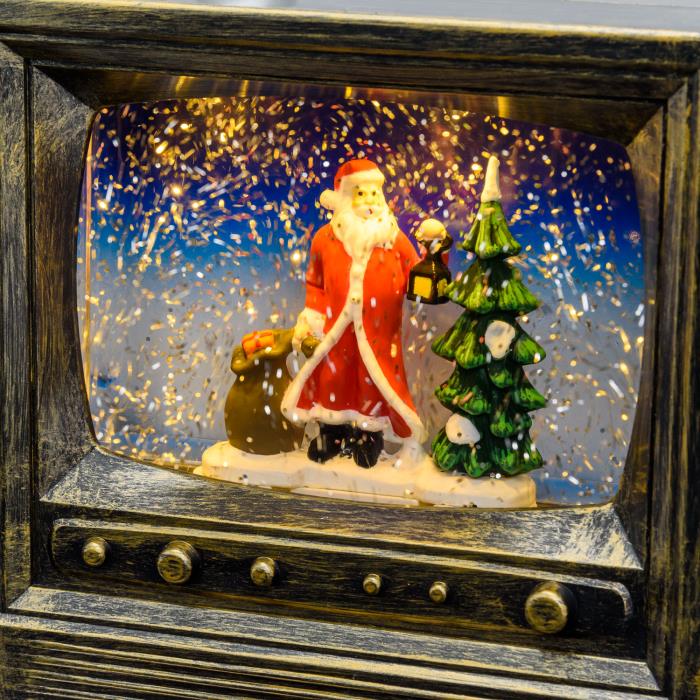 TV natalizia luminosa brunita con effetto palla di neve - Babbo Natale