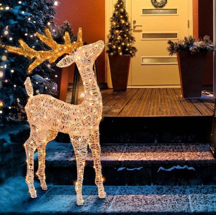 Renna luminosa in metallo da esterno 3D 200 Led - Bianco Caldo