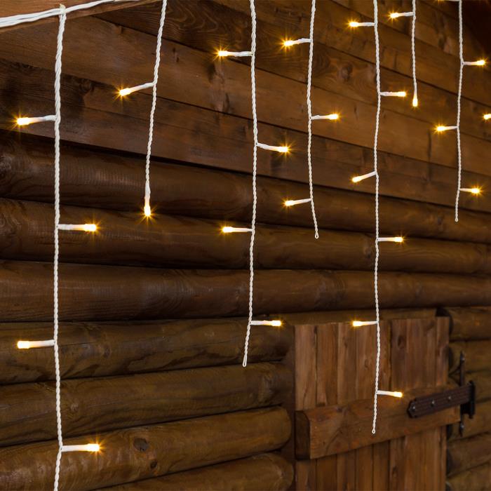 Tenda luminosa a Led per esterno sfalsata con gioco luci - Bianco Caldo