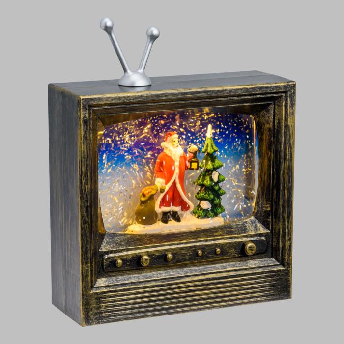TV natalizia luminosa brunita con effetto palla di neve - Babbo Natale