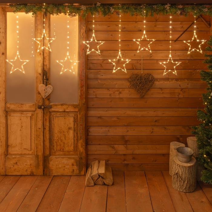 Tenda luminosa per esterno 176 microLed con stelle - Bianco Caldo