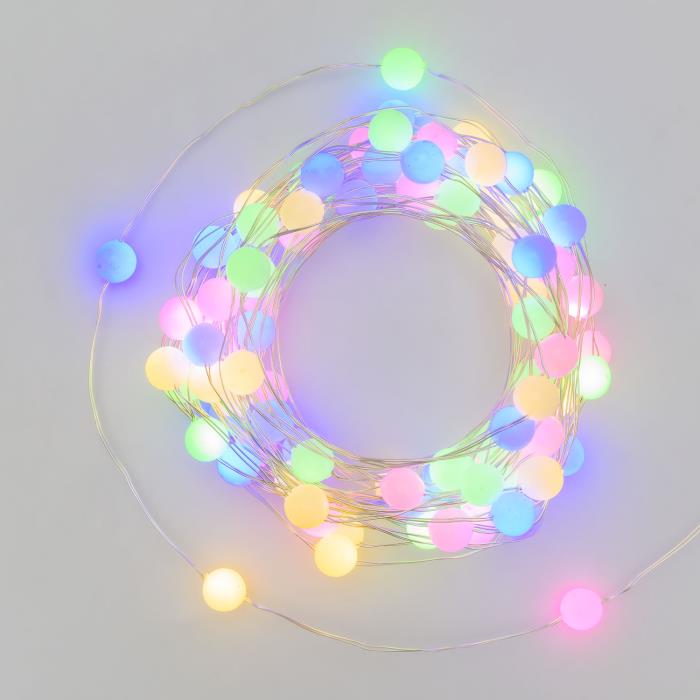 Catena luminosa 100 Led filo d'angelo con minisfere - Multicolor