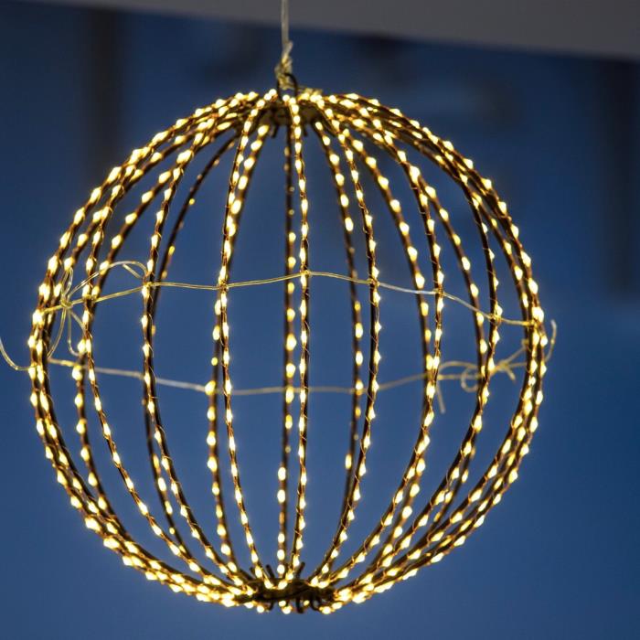 Sfera luminosa in metallo ripiegabile marrone da esterno 3D ø74cm - Bianco Caldo