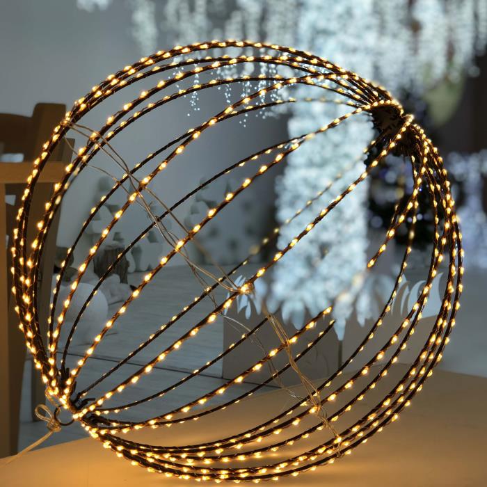 Sfera luminosa in metallo ripiegabile marrone da esterno 3D ø40cm - Bianco Caldo