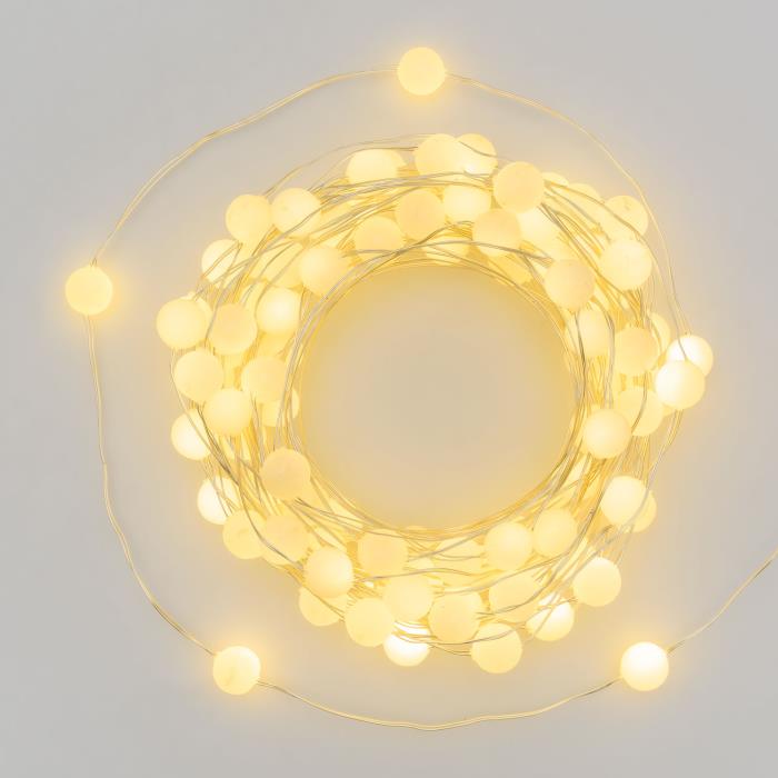 Catena luminosa 100 Led filo d'angelo con minisfere - Bianco Caldo