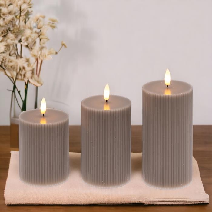 Set 3 candele a batteria con fiamma a Led - Tortora