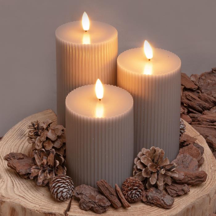 Set 3 candele a batteria con fiamma a Led - Tortora