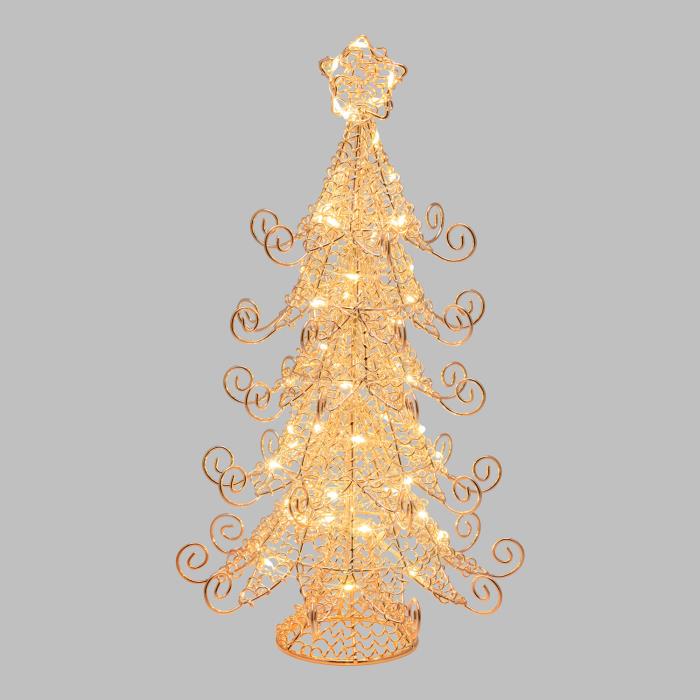 Albero di Natale luminoso in metallo rame da interno 3D 55 Led - Bianco Caldo