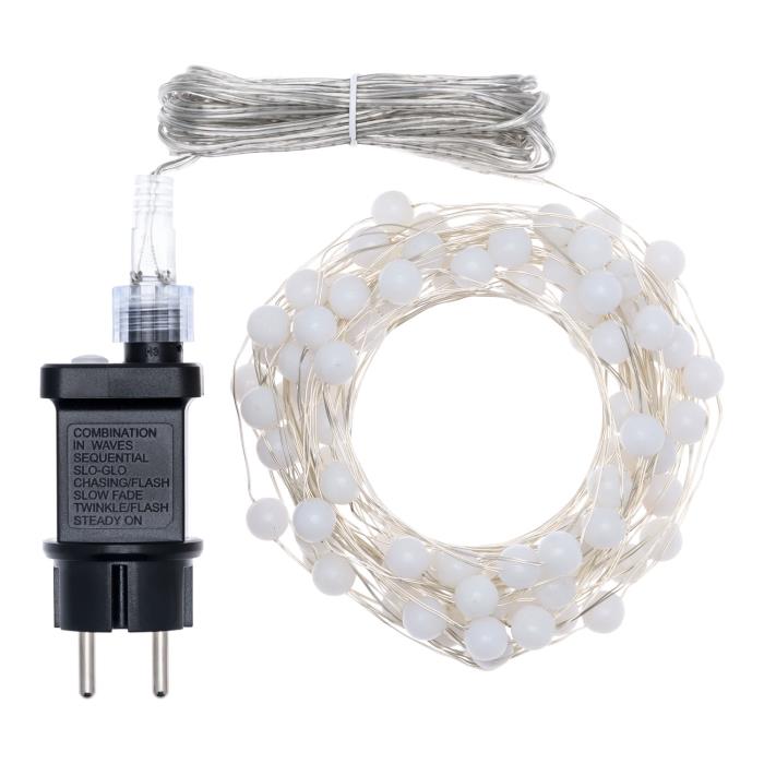 Catena luminosa 100 Led filo d'angelo con minisfere - Bianco Caldo