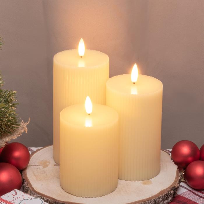 Set 3 candele a batteria con fiamma a Led - Avorio