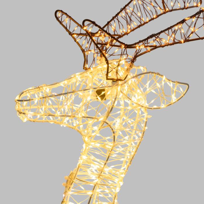 Renna luminosa in metallo galoppante 3D 3200 Led - Bianco Caldo