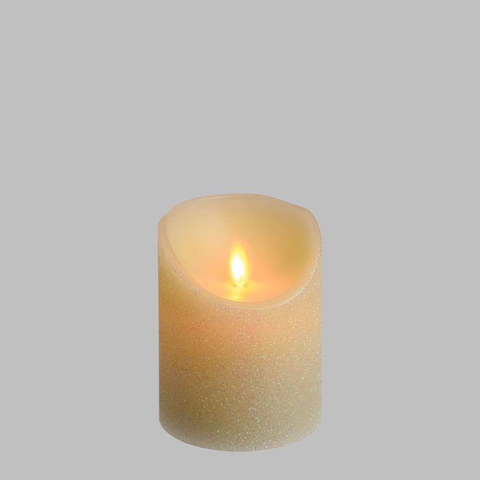 Candela a batteria con fiamma a Led 10 cm - Glitter Avorio