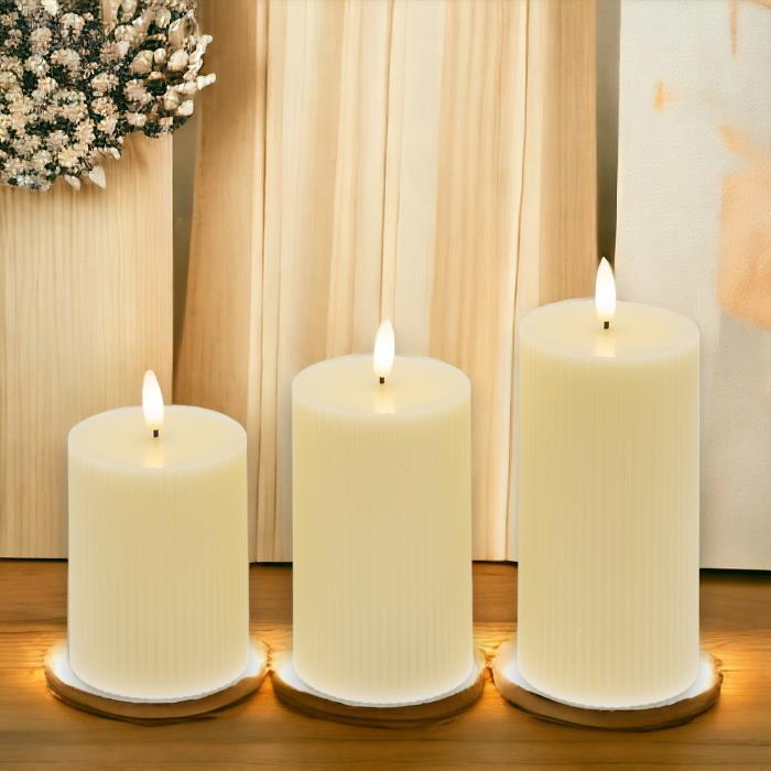 Set 3 candele a batteria con fiamma a Led - Avorio