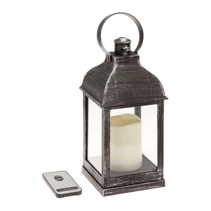 Lanterna quadrata nero antico con candela Led Bianco Caldo e telecomando