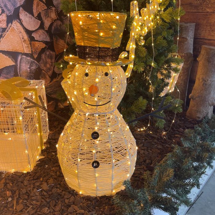 Pupazzo di neve luminoso in metallo da esterno 3D 160 Led - Bianco Caldo