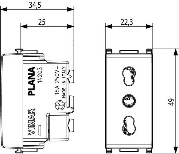 Presa bipasso italiana 10-16A antibatterica Plana