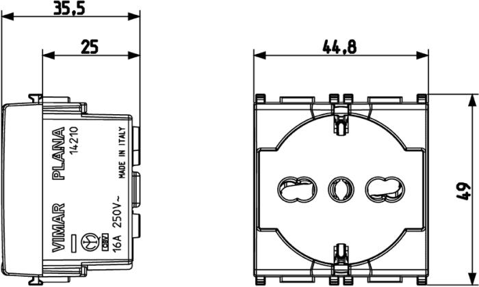 Presa universale schuko ed italiana 10-16A Plana