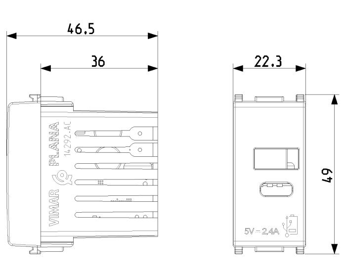 Prese USB-C e USB-A d'alimentazione da muro 1 modulo - Plana