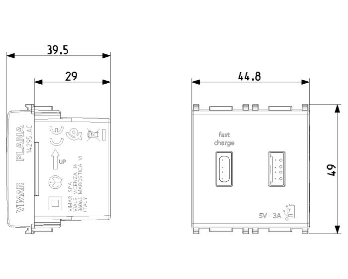 Prese USB-A e USB-C d'alimentazione fast charge da muro 2 moduli - Plana