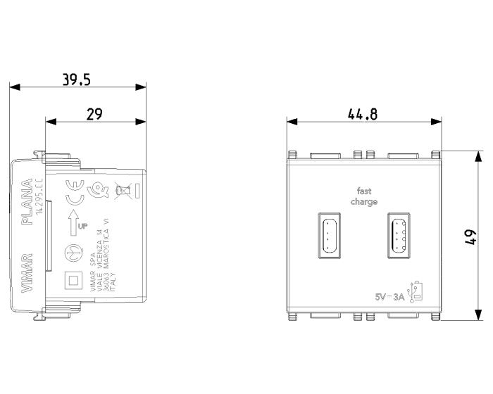 Prese USB-C d'alimentazione fast charge da muro 2 moduli - Plana