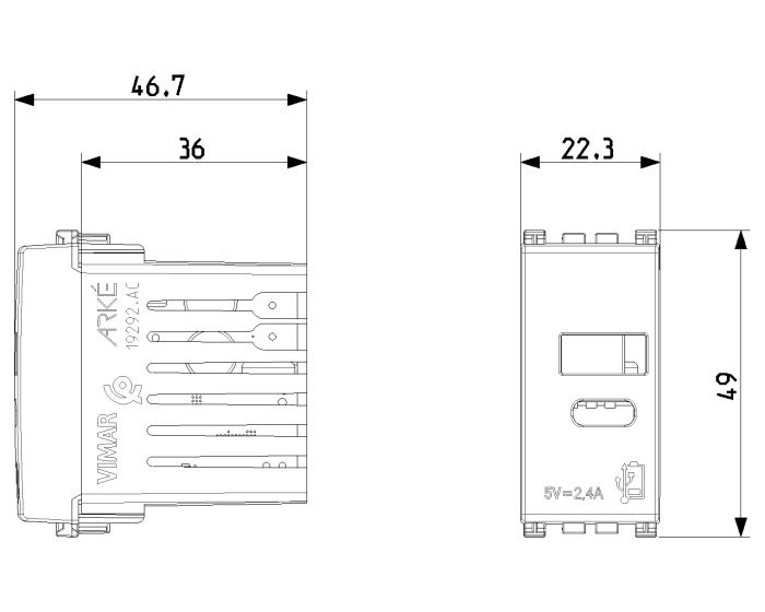 Prese USB-C e USB-A d'alimentazione da muro 1 modulo - Arké