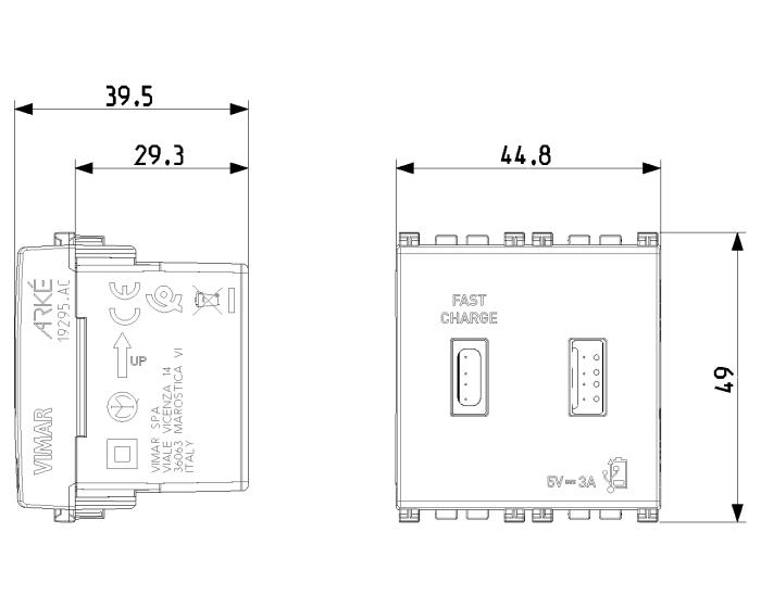 Prese USB-A e USB-C d'alimentazione fast charge da muro 2 moduli - Arké