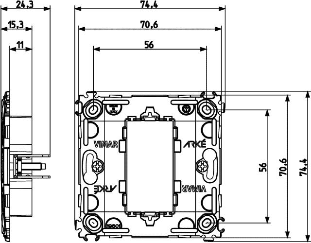 Supporto porta frutti per scatola tonda 1 modulo con viti - Arké