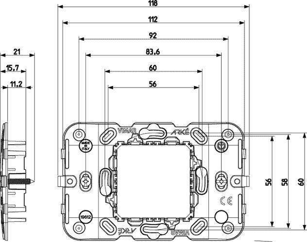 Supporto porta frutti rettangolare 2 moduli - Arké