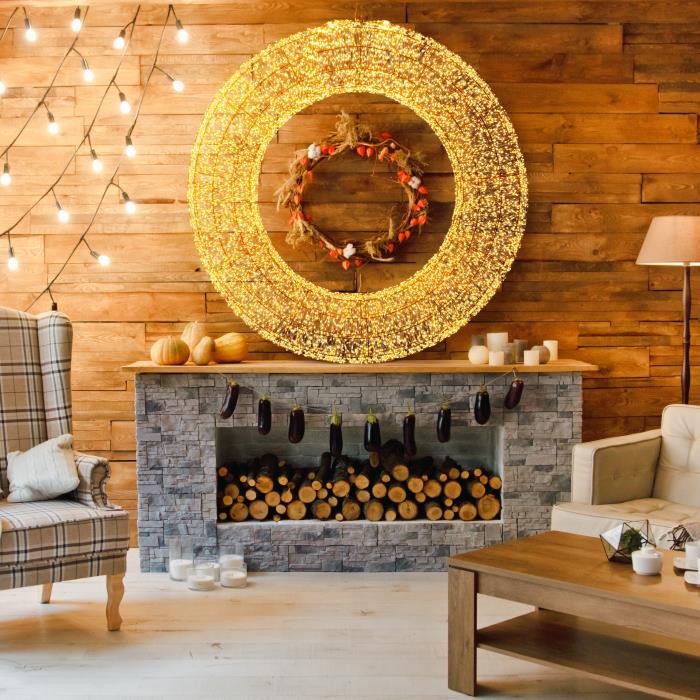 Corona luminosa in metallo marrone 15000 Led con flash 3D - Bianco Caldo