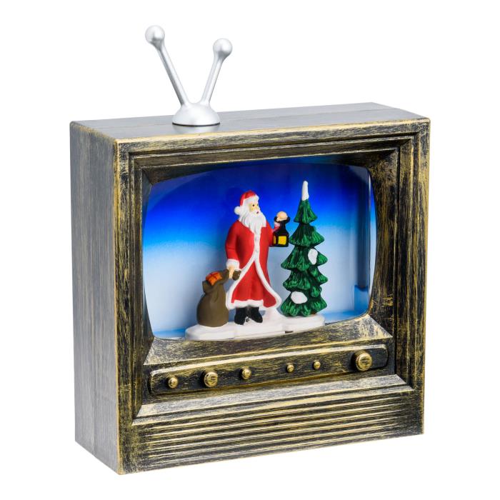 TV natalizia luminosa brunita con effetto palla di neve - Babbo Natale
