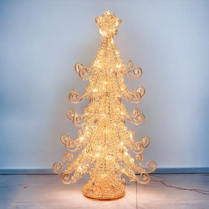 Albero di Natale luminoso in metallo rame da interno 3D 55 Led - Bianco Caldo