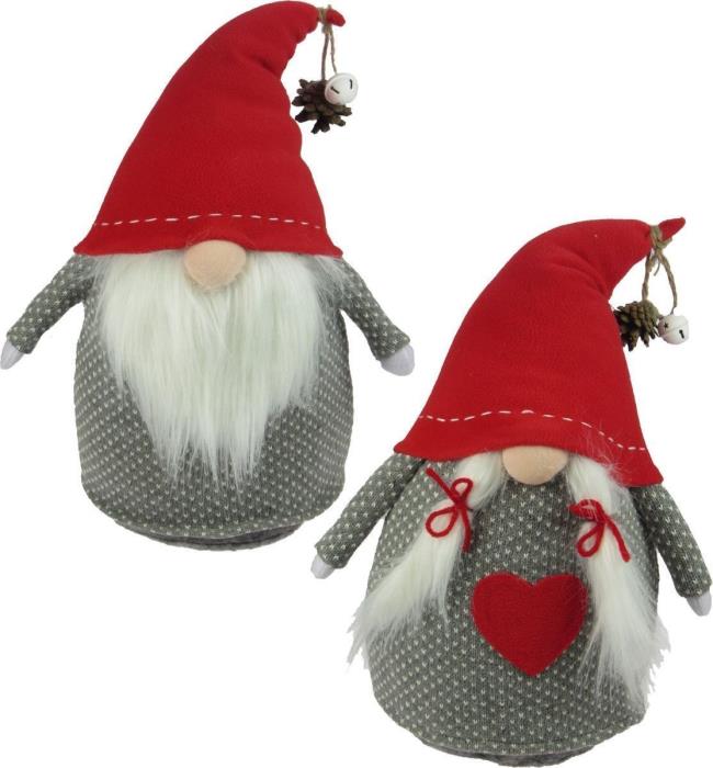Gnomo di Natale fermaporta portafortuna grigio con cappello pigna - Femmina