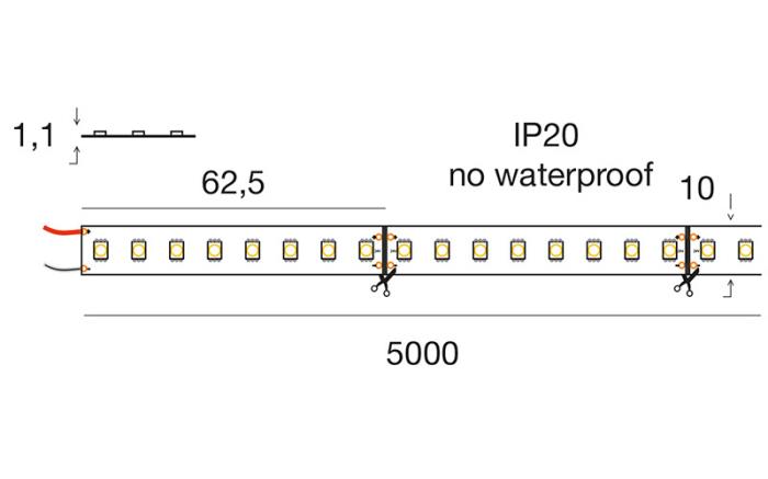 Striscia Led dimmerabile 24V 128 led/m 5 metri - luce calda