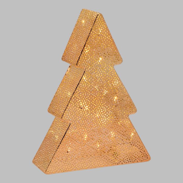 Albero di Natale luminoso in metallo rame da interno a batterie - Bianco Caldo