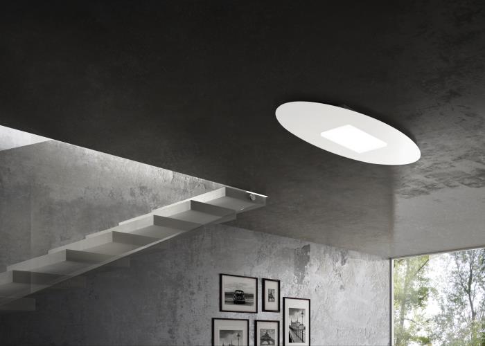 Plafoniera a Led ovale con diffusore centrale argento opaco - Pixart