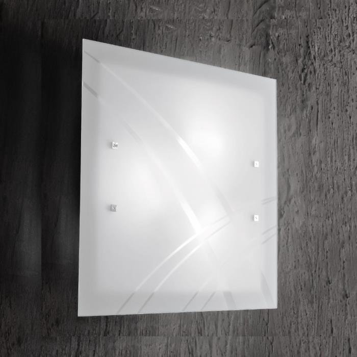 Plafoniera moderna quadrata con una lastra di vetro serigrafato bianco - Evita