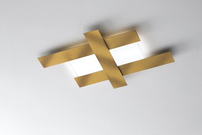 Plafoniera moderna a Led a croce asimmetrica in alluminio oro - Doha